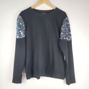 DKNY black sequin shoulder sweater The Everywhere Sweatshirt Size Large